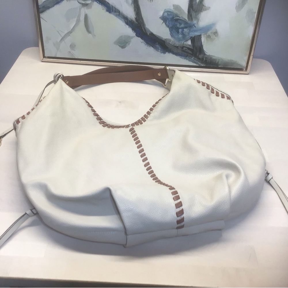 Lodis Leather Lacey Tote Large Hobo Bag, Sand & Chestnut - Picture 2 of 11